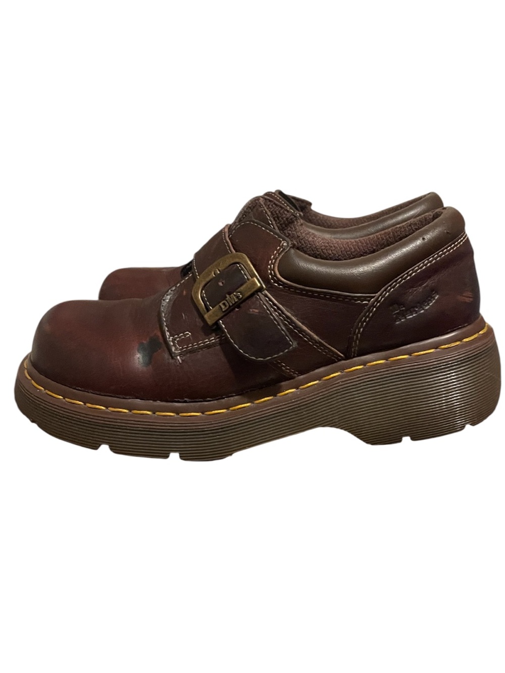 Dr. Martens 3A78 Brown Leather Monk Strap Chunky Shoes Discontinued Y2K